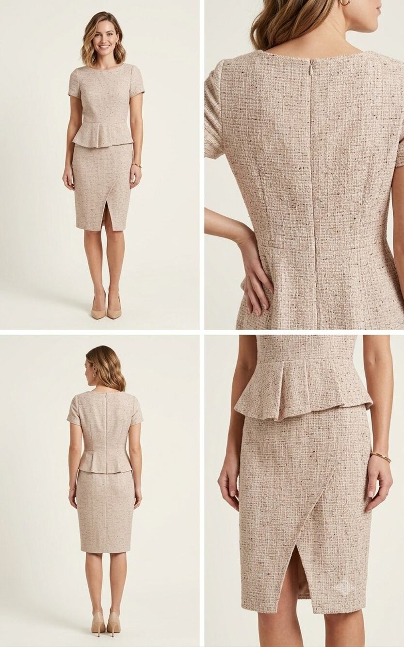 Calvin Klein Pink Tweed Peplum Sheath Dress - NWT